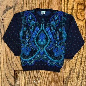 Vintage 80’s Vibrant Colorful Abstract Patterned Knit Sweater
